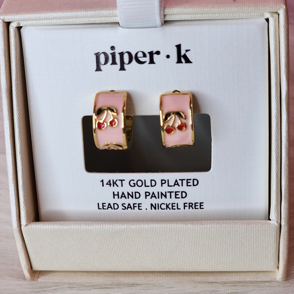 Piper K Gold and Pink Cherry Earrings